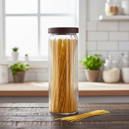 Akasya Kapaklı Uzun Çizgili Cam Kavanoz (1250 ml) | Hava Geçirmez, Modern Fitilli Tasarım Gıda Saklama Kabı | Makarna, Bakliyat, Kahve ve Çay Kavanozu (9x25 cm)