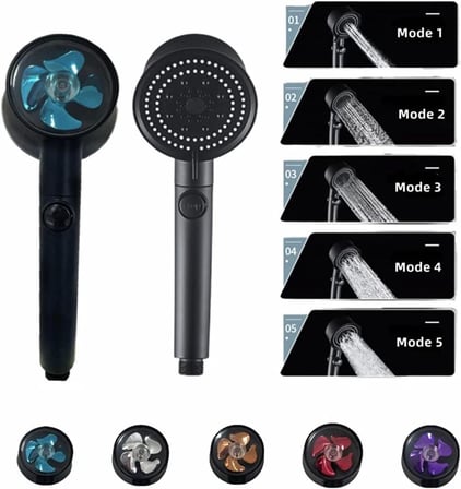 Mayaglory Turbo Fan 5 Fonksiyonlu Su Tasarruflu Dus Basligi Turbo El Dusu Siyah