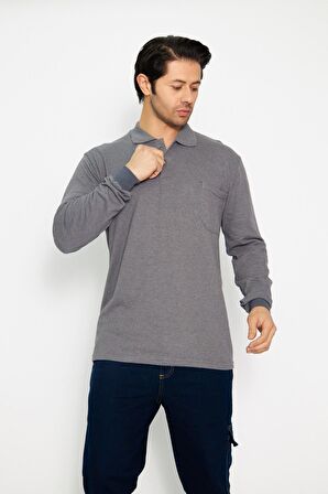 Orange Safety Koyu Gri Polo Yaka Uzun Kol Sweat T-Shirt Kışlık