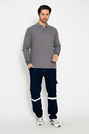 Orange Safety Koyu Gri Polo Yaka Uzun Kol Sweat T-Shirt Kışlık