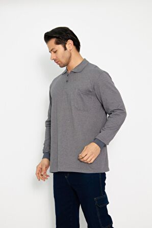 Orange Safety Koyu Gri Polo Yaka Uzun Kol Sweat T-Shirt Kışlık