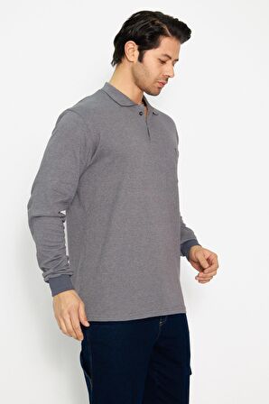 Orange Safety Koyu Gri Polo Yaka Uzun Kol Sweat T-Shirt Kışlık