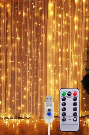 Perde Led 3MX3M Günışığı 300 Adet led 8 Fonksiyonlu Usb 10 Sarkıt