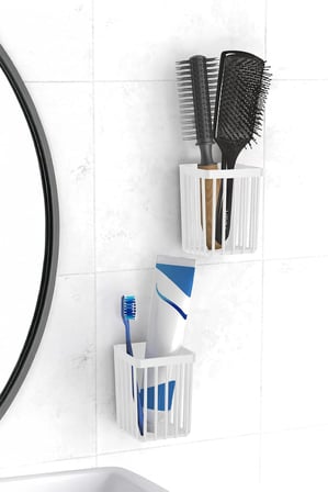 2'Li Set Yapışkanlı Diş Fırçalık, Saç Fırçası Tarak Düzenleyici, Banyo Düzenleyici Banyo Rafı Beyaz