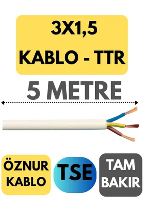 Öznur 3X1,5 TTR Kablo, 5 Metre, Beyaz