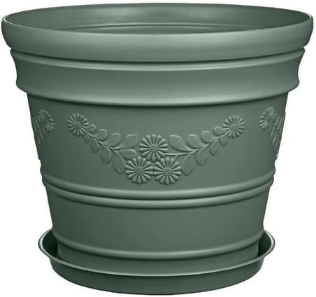 Antik Papatya Desenli Yeşil Saksı 3 Litre Yeşil
