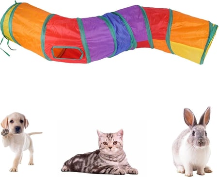 Gökkuşağı Renkli Katlanır Kedi ve Köpek Oyun Tüneli, Uzun Eğlenceli Evcil Hayvan Oyuncak Tüneli (Kıvrımlı)