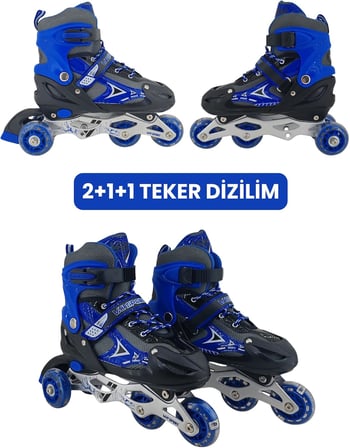 VR1 - Metal 2+2 Işıklı 3in1 Ayarlanabilir Çocuk Pateni 2+1+1/2+2 Silikon Tekerli Uç Korumalı