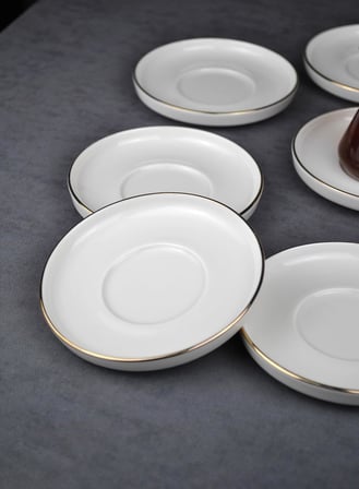 6 Kişilik Porselen Çay Tabağı Gold Yaldızlı 6 Adet Sade Modern Çay Tabak -Çizgili