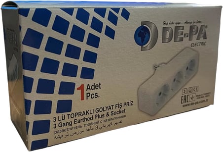 DE-PA Üçlü Topraklı Golyat Fiş Priz Çoğaltıcı | 220V 16A Güçlü ve Güvenli Priz Dönüştürücü | Topraklı 3’lü Fiş Adaptörü Ev ve Ofis Kullanımı İçin