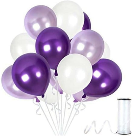 25 Adet Parti Balonu -Lila - Mor - Beyaz Metalik Balon