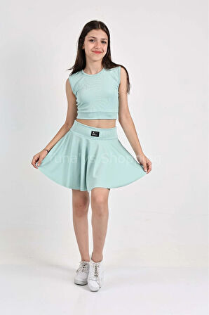 Şort Etekli Crop Body Sıfır Kol Sporcu Takım (RYBYisv5pf)