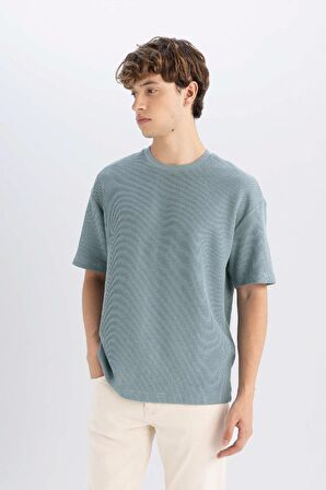 DeFacto Boxy Fit Bisiklet Yaka Kısa Kollu Tişört C8724AX24AUGN1175