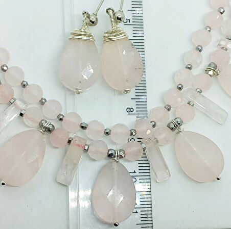 2260 Pembe Kuvars çift sıralı el yapımı kolye