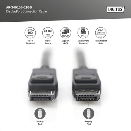 Displayport bağlantı kablosu - 2 m - Displayport 1.4 - UHD-II 8k/60Hz - 4k/120Hz - monitörler, grafik kartları için uygundur - siyah