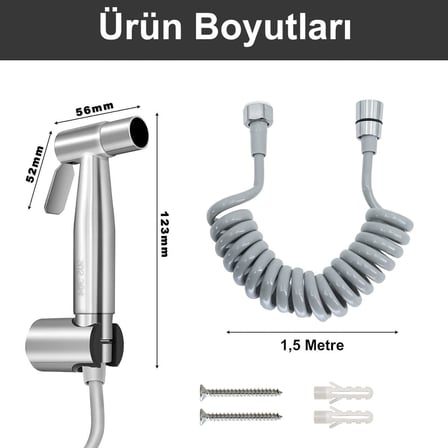 Paslanmaz Çelik Tuvalet Musluk Lavabo Bide Seti Kademeli Jet Püskürtme Spiral Hortum Kolay Montaj