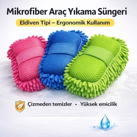 SOGUD Mikrofiber Araç Yıkama Süngeri Mavi – Eldiven Tipi Oto Yıkama Süngeri, Çizmez Temizlik, Yüksek Emici Makarna Sünger, Araç Temizlik Eldiveni, Oto Detay Temizlik Bezi