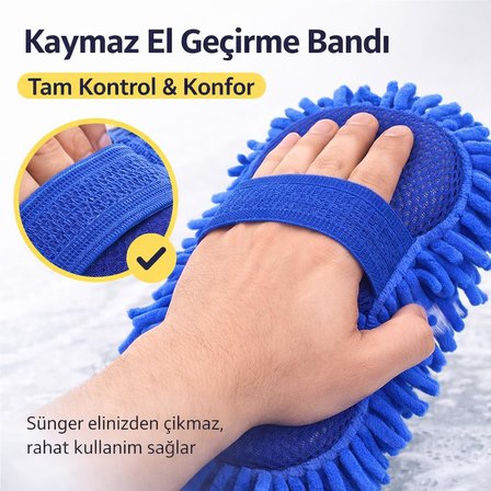 SOGUD Mikrofiber Araç Yıkama Süngeri Mavi – Eldiven Tipi Oto Yıkama Süngeri, Çizmez Temizlik, Yüksek Emici Makarna Sünger, Araç Temizlik Eldiveni, Oto Detay Temizlik Bezi