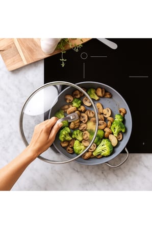 Greenpan 26 cm Evrensel Temperli Cam Kapak | Paslanmaz Çelik Sap | 220°C Fırın Uyumlu
