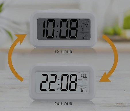 MR LED Ekranlı Dijital Masa Saati &amp; 2 Alarm Kademeli Kronometre Seti – Alarm, Tarih, Sıcaklık Göstergeli Modern Masa Saat Seti (BEYAZ Kronometre)