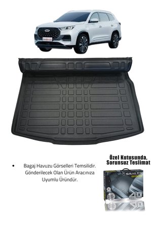 Sahler Chery Tiggo 8 Pro / Max 2022+ Uyumlu 4.5D Premium Havuzlu Paspas Ve Liner Marka 3D Bagaj Havuzu