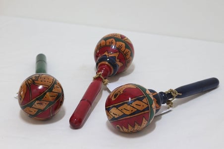 BARC Ahşap Maracas Büyük Yuvarlak Uzak Doğu Müzik Aleti, Mahoni Ağacı, 27 cm x 8 cm, Endonezya Bali El Yapımı