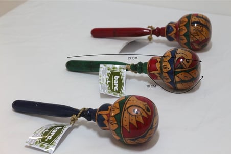 BARC Ahşap Maracas Büyük Yuvarlak Uzak Doğu Müzik Aleti, Mahoni Ağacı, 27 cm x 8 cm, Endonezya Bali El Yapımı