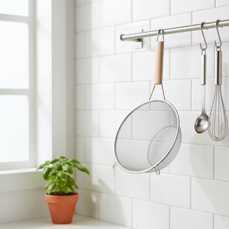 Ahşap Saplı Paslanmaz Çelik Süzgeç, Büyük Boy Metal Süzgeç 24 * 10 Cm - Estetik ve Dayanıklı: Ahşap Saplı Paslanmaz Çelik Süzgeç - Büyük Boy Metal Süzgeç