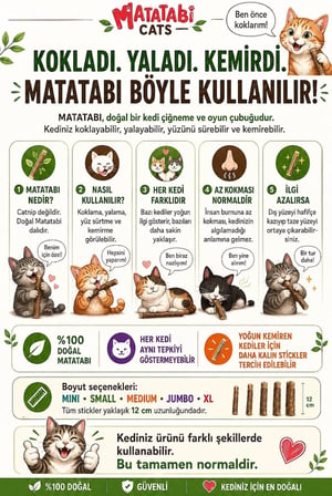 Mini Sticks 5’li |Doğal ince Matatabi çubuğu Kedi Oyuncağı | İnce Çiğneme Çubuğu | Kedi Diş Bakımı | 12 cm