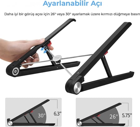 SAIJI X1 Laptop Sehpası, Katlanabilir, Tablet Sehpası, Alüminyum Alaşım, Online Sınıf Çalışması, Duruşu İyileştirme, Isı Dağılımı Macbook, iPad ve 10-15,6 inç Olan Tüm Cihazlar ile Uyumlu. Siyah