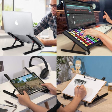 SAIJI X1 Laptop Sehpası, Katlanabilir, Tablet Sehpası, Alüminyum Alaşım, Online Sınıf Çalışması, Duruşu İyileştirme, Isı Dağılımı Macbook, iPad ve 10-15,6 inç Olan Tüm Cihazlar ile Uyumlu. Siyah