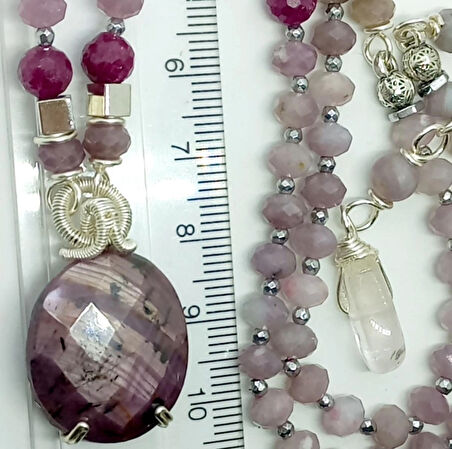 2263 Kök Safir Kunzit kök Yakut el yapımı kolye