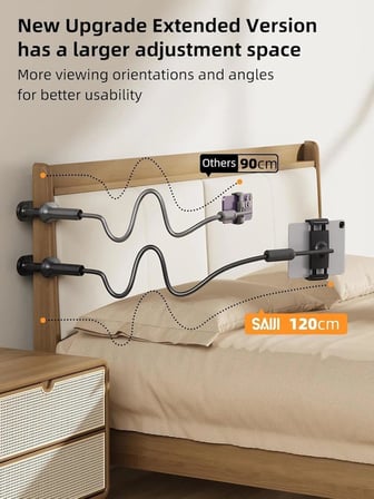 SAIJI 47 inç Gooseneck Kindle Tutucu, Yükseltilmiş Tabanlı Yatak için Tablet Tutucu, Esnek Tembel Kollu iPad Standı, iPad mini Pro Air, Kindle, Galaxy veya Diğer 4,7-11 inç Cihazlarla Uyumlu (Siyah)