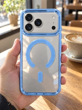 IPhone 17 Pro MagSafe Renkli Çerçeve Şeffaf Kılıf Metal Kamera Korumalı (Mavi)