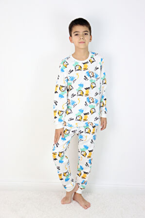 Erkek Çocuk Baskılı interlok Kumaş Uzun Kollu Pijama Takımı