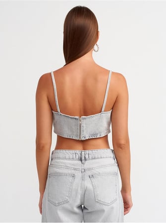 50735 Askılı Kısa Denim Straplez-Gri