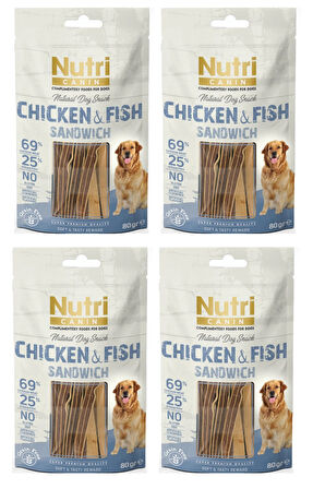 Nutri Canin Sandwich Tavuk ve Balıklı Fileto Tahılsız Köpek Ödülü 80 Gr. X 4 Adet