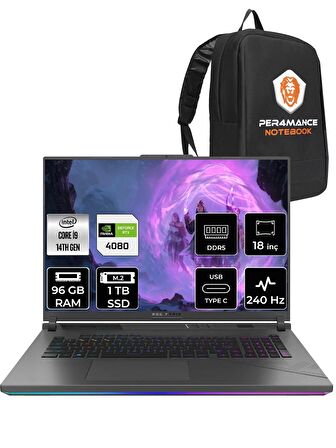 ASUS ROG Strix G18 i9-14900HX 96GB 1TB SSD RTX4080/12GB 240Hz 18" WQXGA FDOS N6092 & PER4 ÇANTA