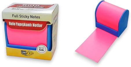 Neon Renkli Yapışkanlı Not Kağıdı Rulosu, 6 cm x 5m, 80gr, Plastik Kesme Aparatlı, Ders Çalışma için İdeal (Sarı)