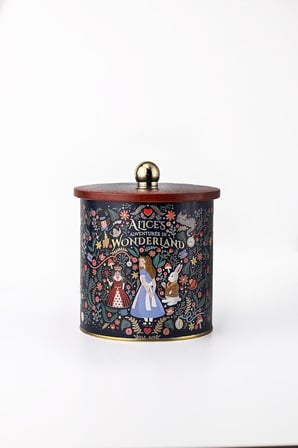 -Tales Desenli Yuvarlak Metal Saklama Kabı, Erzak Saklama Kabı - Organizer Kutu 14 Cm X 15 Cm (Tales Alices)