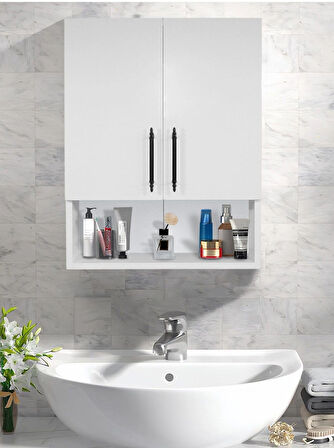 Çok Amaçlı Banyo Dolabı, Ecza Dolabı, 2 Kapaklı Dolap, Hol, Banyo, Ofis, Beyaz