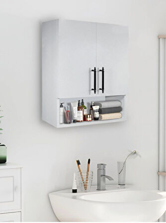 Çok Amaçlı Banyo Dolabı, Ecza Dolabı, 2 Kapaklı Dolap, Hol, Banyo, Ofis, Beyaz