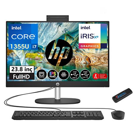 Hp Proone 240 G10 Intel Core I7 1355U 64GB Ram 2tb SSD 23.8 Fhd IPS Freedos All In One Bilgisayar 88T2W7ESW12+ZETTAUSBBELLEK