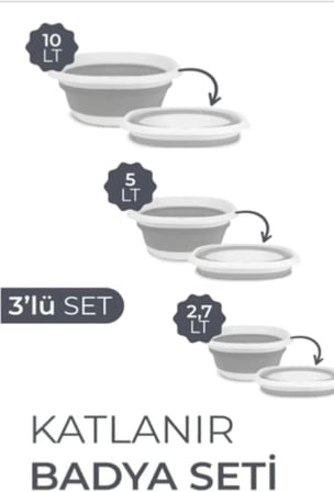 3'Lü Katlanır Leğen Seti 2.7 Lt 5 Lt 10 Lt