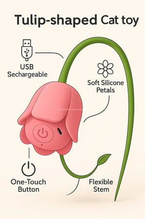 Akıllı İnteraktif Kedi Oyuncağı, Lale Şeklinde USB Şarjlı Otomatik Hareket Eden Silikon Saplı Eğlenceli Oyun Cihazı, Kediler İçin Evde Egzersiz ve Eğitim Amaçlı