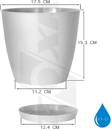 Pina Saksı Tabaklı Drenaj Delikli Plastik Çiçek Saksısı (2 Adet, Beyaz, 2.5 Litre)