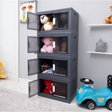 Plastik Banyo Mutfak Düzenleyici Dolap, Çok Amaçlı Katlanır Organizatör, 125x55x33 cm, 4 Bölmeli, Gri, Modern, Montaj Gerekli