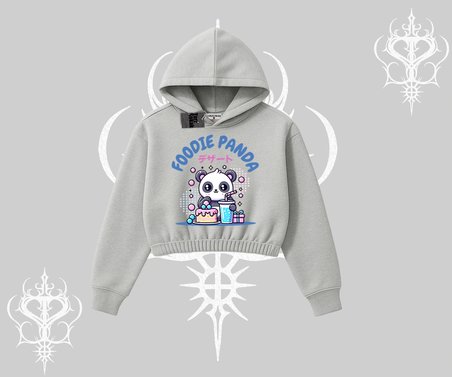 Kapşonlu Crop Sweatshirt Foodie Panda Tatlı ve Sevimli Panda Baskılı
