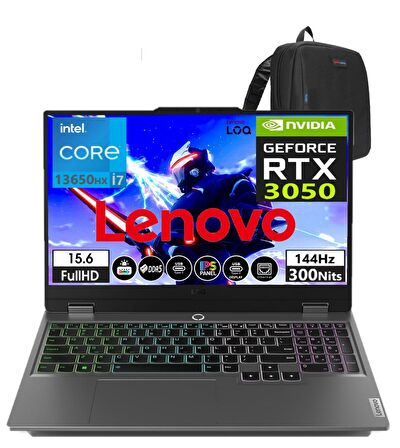 Lenovo Loq 15IRX9 İntel Core I7-13650HX 64GB DDR5 RAM 1TB SSD RTX3050 6GB 144Hz Windows11Home 15.6" Fhd Taşınabilir Bilgisayar 883DV00AFTR26+WeblegelsinÇanta