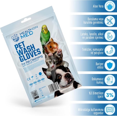 Evcil Hayvan Temizleme Mendil Kesesi – Kedi, Köpek ve Diğer Hayvanlar İçin, Aloe Vera &amp; Bariyer Kremli, Durulama Gerektirmez (1 Paket 10 Adet)